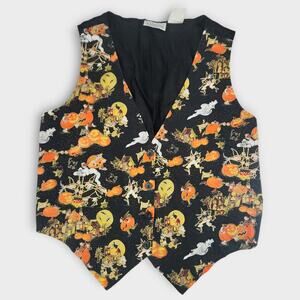 Basic Editions Vest Women's XL Button Up Halloween Pumpkins, Ghost, Witches VTG